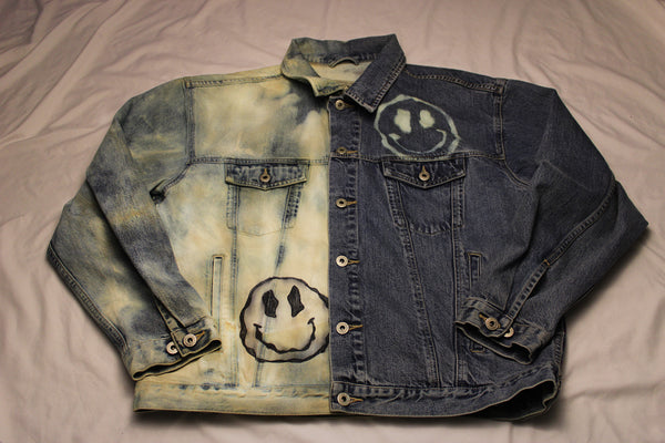 Trippy Happy Smiley Face Denim Jacket - Large