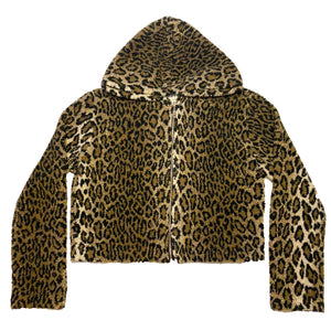 Fuzzy Leopard Zip Up Hoodie - M/L