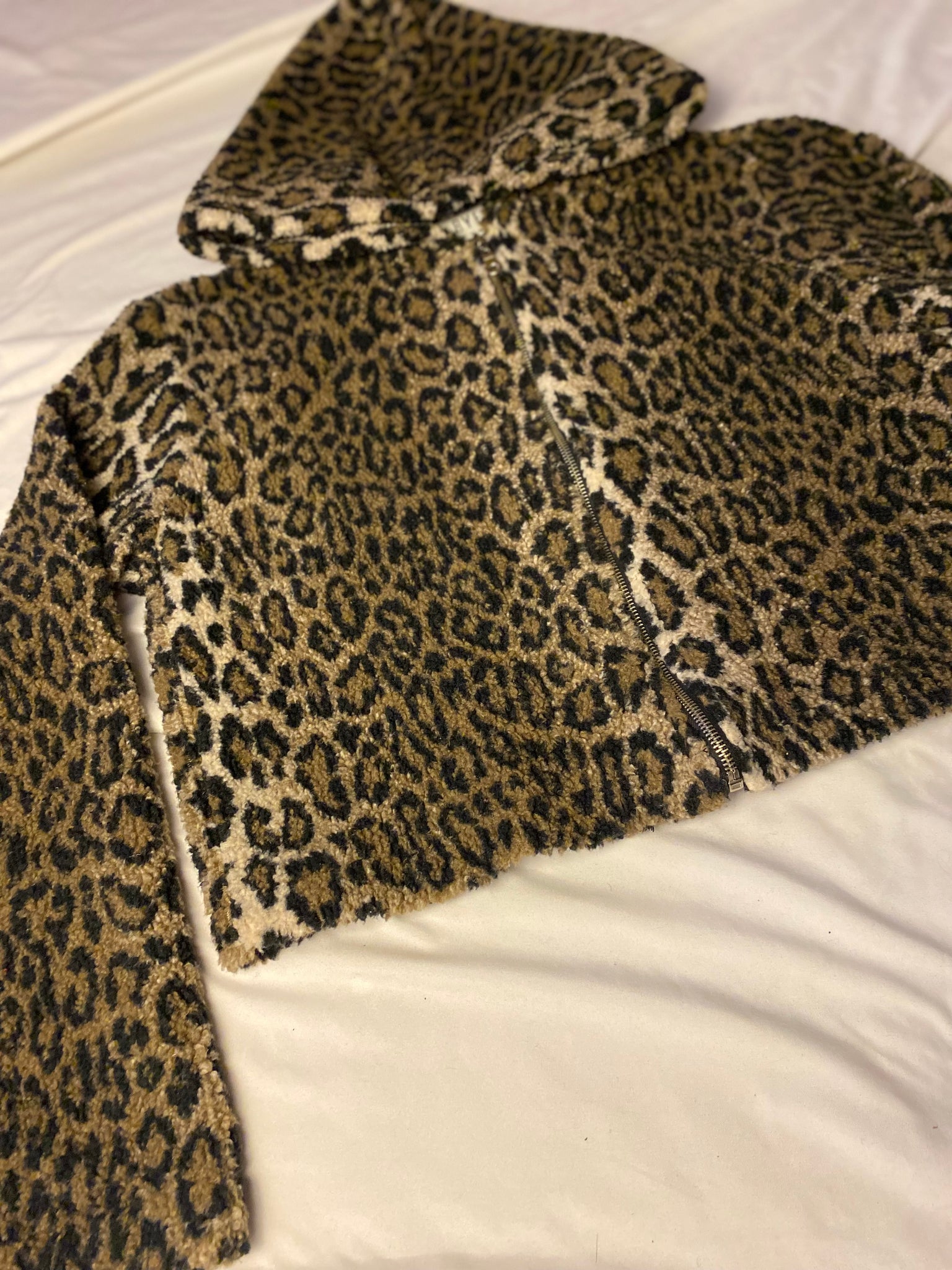 Fuzzy Leopard Zip Up Hoodie - M/L